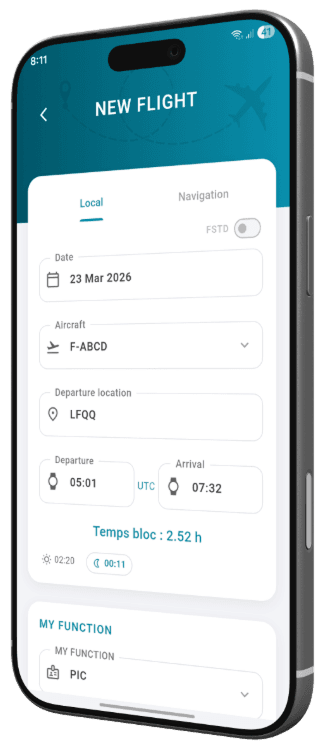 AerisLog flight entry screen