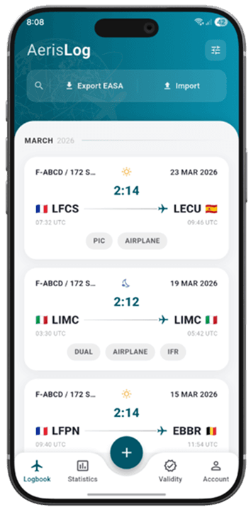 AerisLog home screen