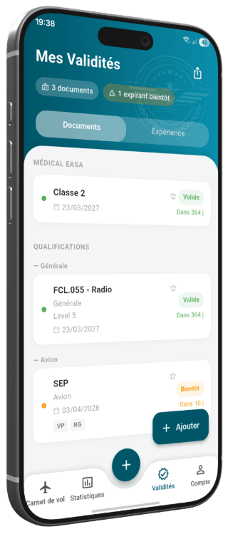 Écran de gestion des validités AerisLog